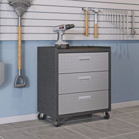 Manhattan Comfort Fortress Textured Metal 31.5" Garage Mobile Chest with 3 Full Extension Drawers in Grey