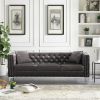 82.3&quot; Width Modern Velvet Sofa Jeweled Buttons Tufted Square Arm Couch Grey; 2 Pillows Included