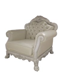 ACME Dresden Chair w/2 Pillows, Synthetic Leather & Bone White Finish LV01690