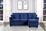 Modern Living Room Sectional Sofa Reversible Chaise with 2 Pillows Blue Velvet Upholstered Tufted Back Solid Wood Frame Furniture L-Shape Sofa