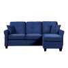 Modern Living Room Sectional Sofa Reversible Chaise with 2 Pillows Blue Velvet Upholstered Tufted Back Solid Wood Frame Furniture L-Shape Sofa