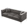 82.3&quot; Width Modern Velvet Sofa Jeweled Buttons Tufted Square Arm Couch Grey; 2 Pillows Included