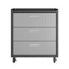 Manhattan Comfort Fortress Textured Metal 31.5" Garage Mobile Chest with 3 Full Extension Drawers in Grey