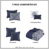 7 Piece Flocking Comforter Set with Euro Shams and Throw Pillows