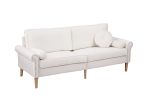 Living Room Sofa,3-Seater Sofa , with Copper Nail on Arms ,Three Pillow,White