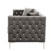 82.3&quot; Width Modern Velvet Sofa Jeweled Buttons Tufted Square Arm Couch Grey; 2 Pillows Included