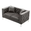 59.4 Inch Wide Grey Velvet Sofa with Jeweled buttons; Square Arm ; 2 Pillow