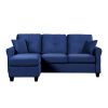 Modern Living Room Sectional Sofa Reversible Chaise with 2 Pillows Blue Velvet Upholstered Tufted Back Solid Wood Frame Furniture L-Shape Sofa