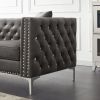 82.3&quot; Width Modern Velvet Sofa Jeweled Buttons Tufted Square Arm Couch Grey; 2 Pillows Included