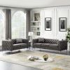 59.4 Inch Wide Grey Velvet Sofa with Jeweled buttons; Square Arm ; 2 Pillow