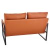 Modern Two-Seater Sofa Chair with 2 Pillows - PU Leather, High-Density Foam, Black Coated Metal Frame.BrownSF-D008-BR