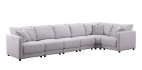 Penelope Light Gray Linen Fabric Reversible 6PC Modular Sectional Sofa with Pillows