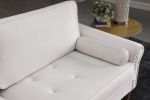 Living Room Sofa,3-Seater Sofa , with Copper Nail on Arms ,Three Pillow,White