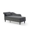 60&quot; Velvet Multifunctional Storage Chaise Lounge Buttons Tufted Nailhead Trimmed Solid Wood Legs with 1 Pillow; Grey