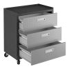 Manhattan Comfort Fortress Textured Metal 31.5" Garage Mobile Chest with 3 Full Extension Drawers in Grey