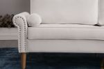 Living Room Sofa,3-Seater Sofa , with Copper Nail on Arms ,Three Pillow,White