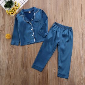 Pure Color Children's Bathrobe Casual Fashion Suit (Option: Dark Blue-110cm)