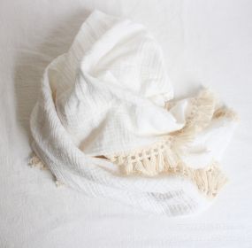 Baby Cotton Double Yarn Tassel Bath Towel (Option: White-80x65cm)