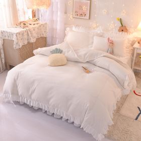 Princess Style Girl Brushed Multicolor 4-piece Set Quilt Cover Sheet Pillowcase Spring Autumn Winter Solid Fleece Thick Bedskirt (Color: White)