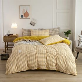 Simple Style Bedding 4 Piece Quilt Cover Sheet Pillowcase Cotton Spring Summer Autumn Winter Solid Two-color Student Dormitory (Color: yellow plaid)