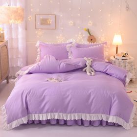 Princess Style Girl Brushed Multicolor 4-piece Set Quilt Cover Sheet Pillowcase Spring Autumn Winter Solid Fleece Thick Bedskirt (Color: fairy purple)