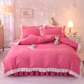 Princess Style Girl Brushed Multicolor 4-piece Set Quilt Cover Sheet Pillowcase Spring Autumn Winter Solid Fleece Thick Bedskirt (Color: Red)