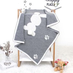 Baby Cartoon Rabbit & Footprints Embroidered Graphic 3D Tail Blanket (Color: Grey)