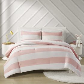 Cotton Cabana Stripe Reversible Comforter Set with Rainbow Reverse (Color: as Pic)