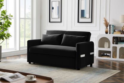 Leisure Loveseat Sofa for Living Room with 2 pillows (Color: Black)