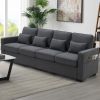 104" 4-Seater Modern Linen Fabric Sofa with Armrest Pockets and 4 Pillows,Minimalist Style Couch for Living Room, Apartment, Office,3 Colors