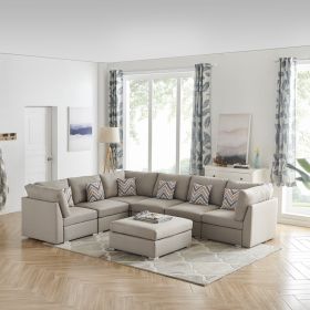 Amira 120.5" Beige Fabric Reversible Modular Sectional Sofa with Ottoman and Pillows (Color: as Pic)