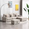 Nolan 95.5" Beige Linen Fabric 4Pc Reversible Sofa Chaise with Interchangeable Legs, Storage Ottoman, and Pillows