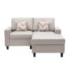 Nolan 67" Beige Linen Fabric 2-Seater Reversible Sofa Chaise with Pillows and Interchangeable Legs