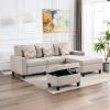 Nolan 95.5" Beige Linen Fabric 4Pc Reversible Sofa Chaise with Interchangeable Legs, Storage Ottoman, and Pillows