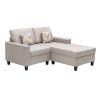 Nolan 67" Beige Linen Fabric 2-Seater Reversible Sofa Chaise with Pillows and Interchangeable Legs