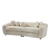 87.7" Modern Curved Sofa, Back Upholstered Couch with 5 Decorative Throw Pillows, Teddy Fabric Couch for Living Room, Office, Apartment