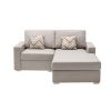 Nolan 67" Beige Linen Fabric 2-Seater Reversible Sofa Chaise with Pillows and Interchangeable Legs