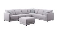 Penelope Light Gray Linen Fabric Reversible 7PC Modular Sectional Sofa with Ottoman and Pillows