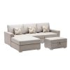 Nolan 95.5" Beige Linen Fabric 4Pc Reversible Sofa Chaise with Interchangeable Legs, Storage Ottoman, and Pillows