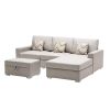 Nolan 95.5" Beige Linen Fabric 4Pc Reversible Sofa Chaise with Interchangeable Legs, Storage Ottoman, and Pillows