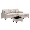 Nolan 95.5" Beige Linen Fabric 4Pc Reversible Sofa Chaise with Interchangeable Legs, Storage Ottoman, and Pillows