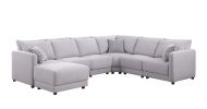 Penelope Light Gray Linen Fabric Reversible 7PC Modular Sectional Sofa with Ottoman and Pillows